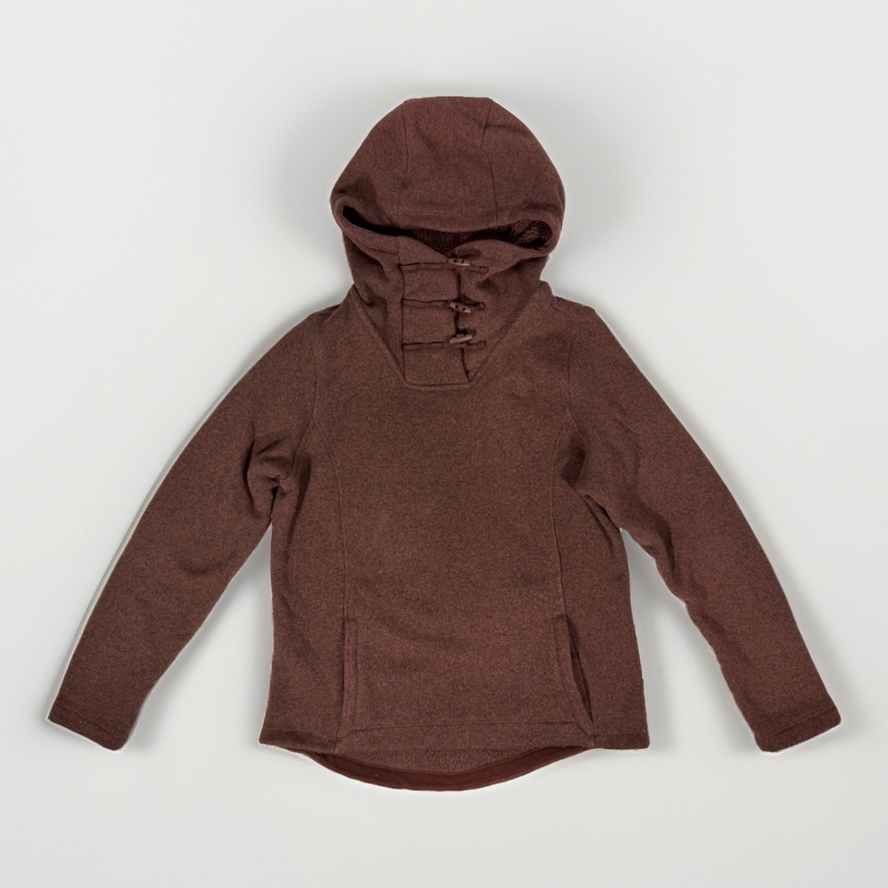 The North Face Women's M Brown TKA Pullover Hoodie Fleece Logo Pockets Toggle